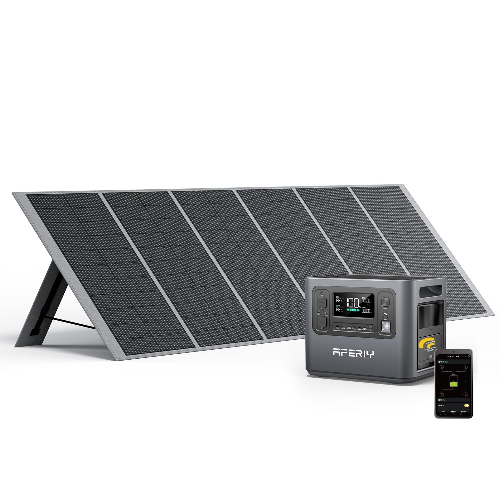 AFERIY Solar Generator 2400W mit 400W Solarmodule, 2048Wh Tragbare Powerstation (4800W Peak), LiFePO4 Batterie, 220V-240V, Faltbar Solarpanel mit USB, IP65, für Outdoor Camping, Reise, Stromausfälle