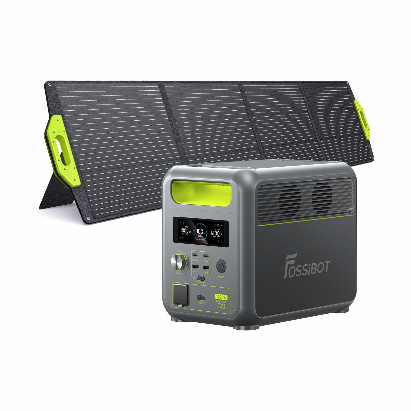 FOSSiBOT F1200 Solargenerator mit 200W Solarpanel, 1024Wh LiFePO4 Tragbare Powerstation 2 1200W AC Steckdose Mobile Stromversorgung für Wohnmobil Outdoor, Heimwerken und als Notstromaggregat