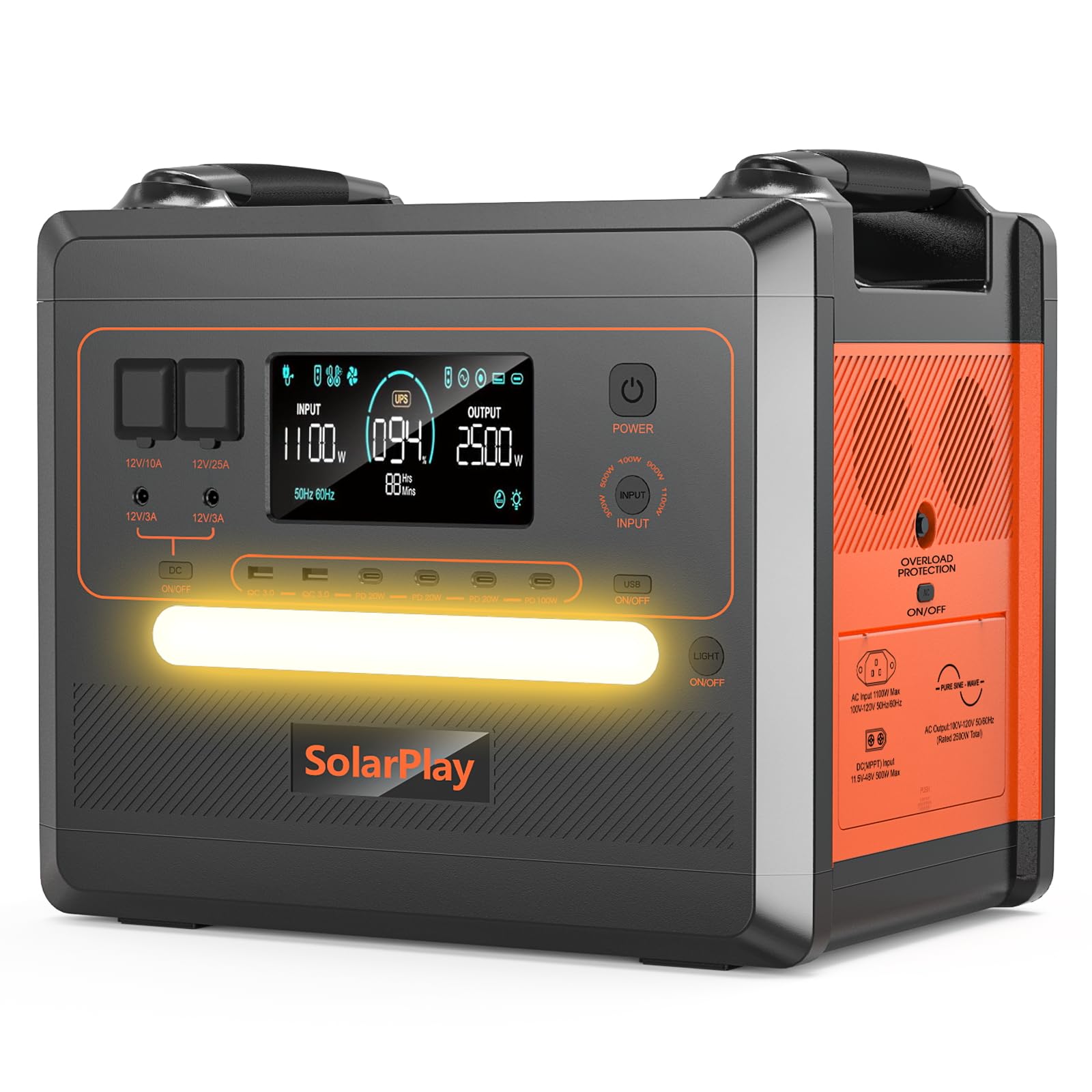 SolarPlay Tragbare Powerstation Q2402M, Solargenerator 2304Wh LiFePO4 Batterie-Backup mit 2500W 2X AC Ausgängen (5000W Peak) 230V, Power Station für Outdoor-Camping, Wohnmobil-Reisen, Hausgebrauch